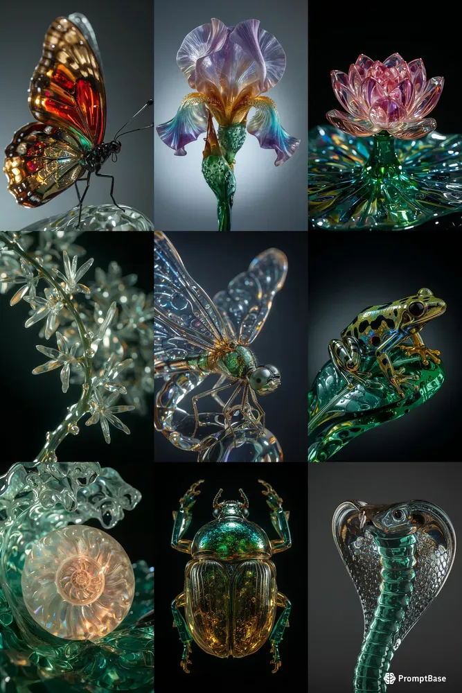 3D Iridescent Art Nouveau Glass Renders