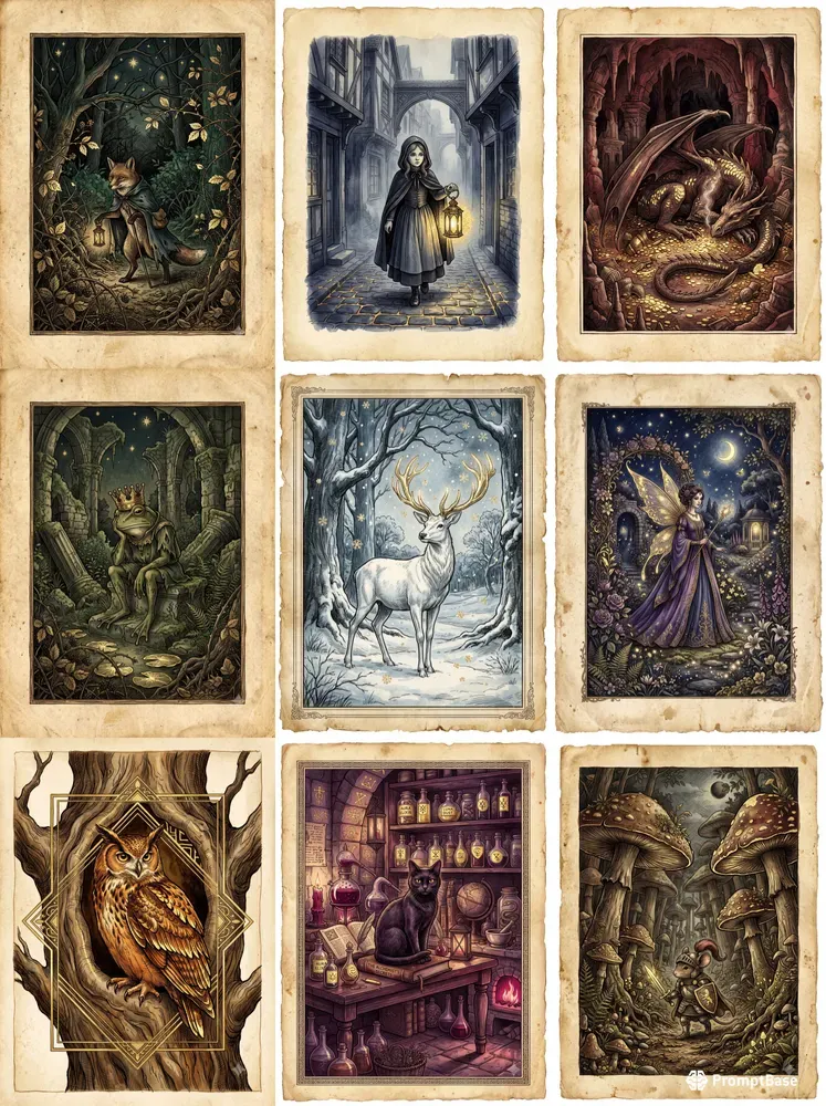 Vintage Gold Foil Storybook Art
