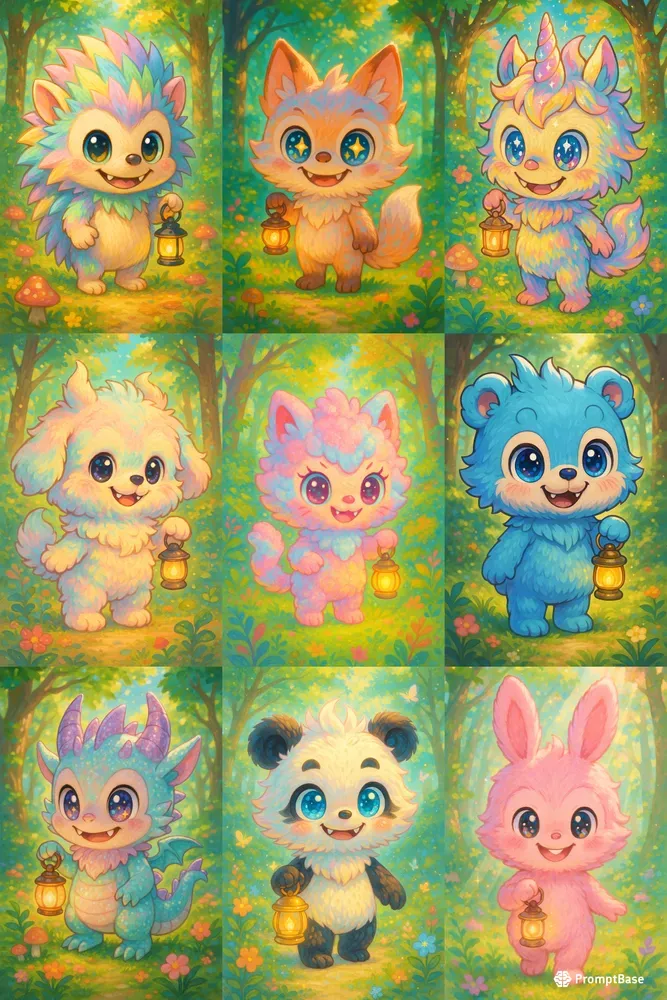 Anime Labubu Style Toys In Forest