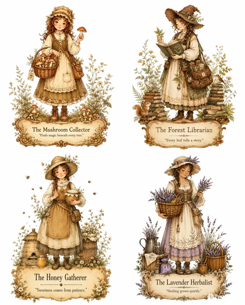 Vintage Cottage Character Cards