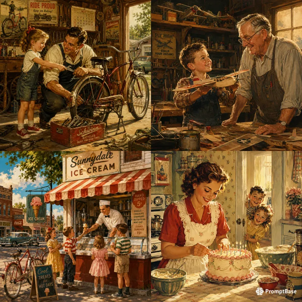 Vintage Americana Storybook Scenes