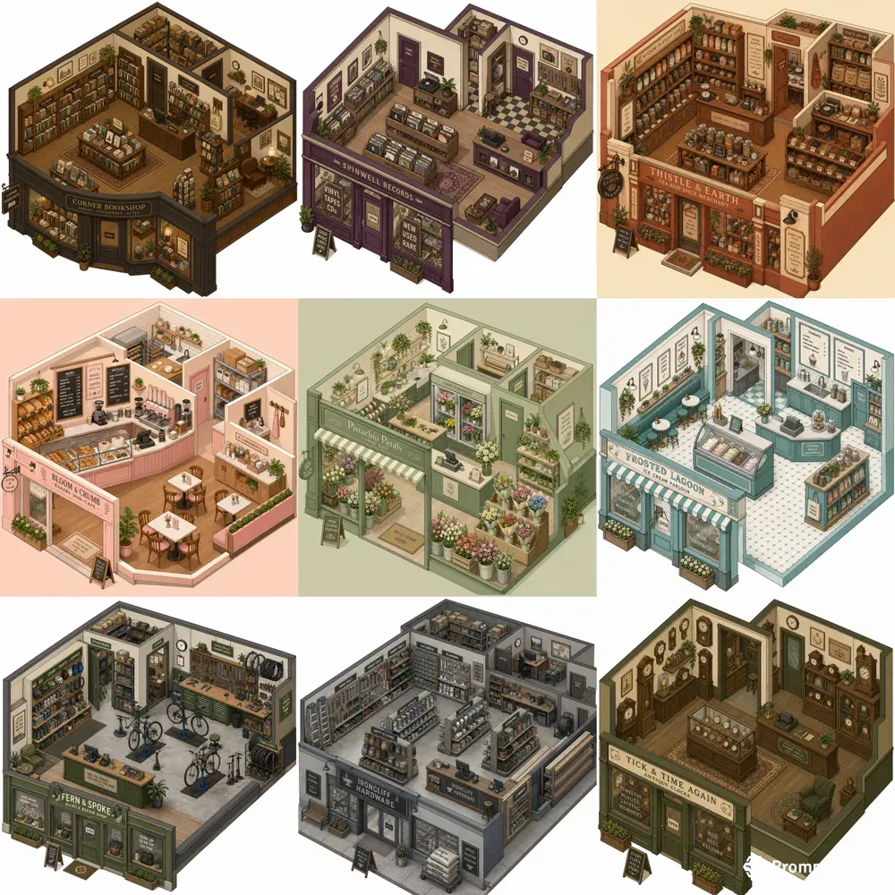 Isometric Shop Cutaway Scenes