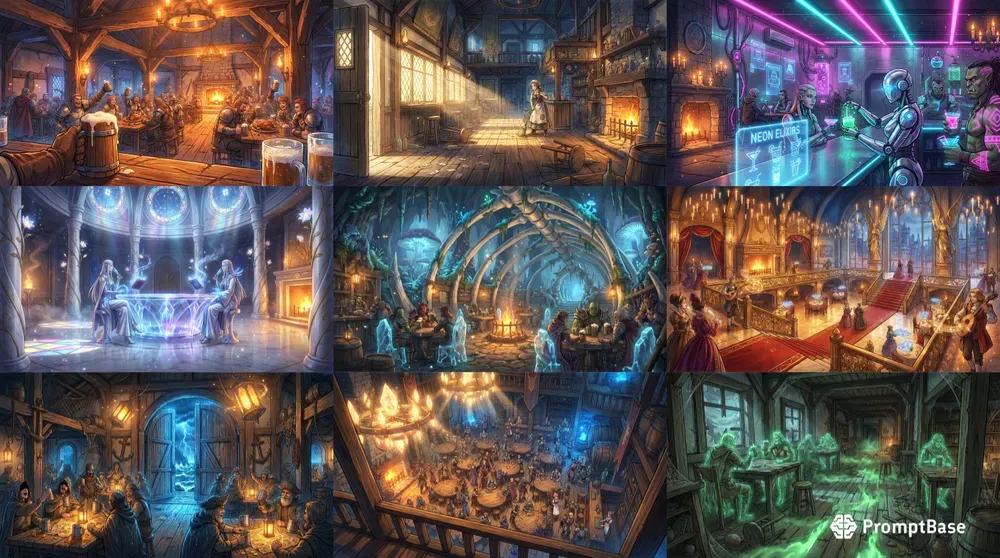 2D Anime Fantasy Tavern Concept Art