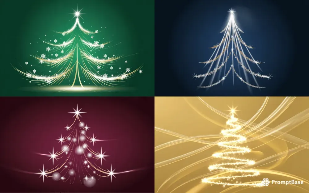 Glowing Golden Lightray Christmas Trees