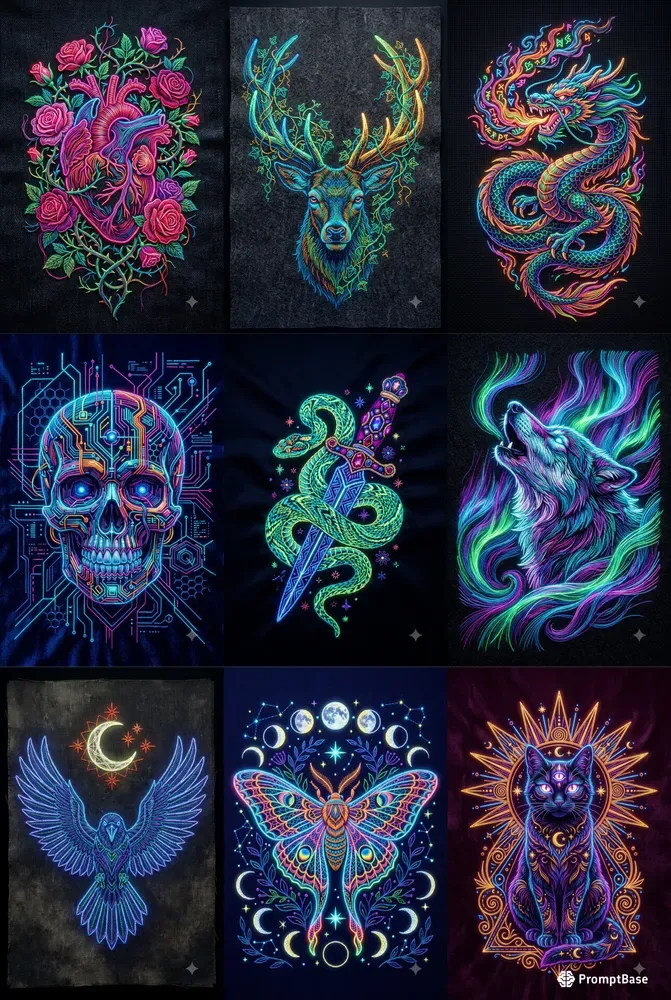Neon Thread Embroidery Art