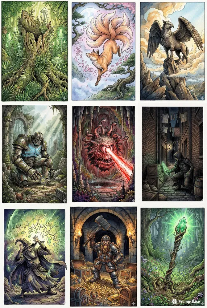 Fantasy Ink Watercolor Illustration Art