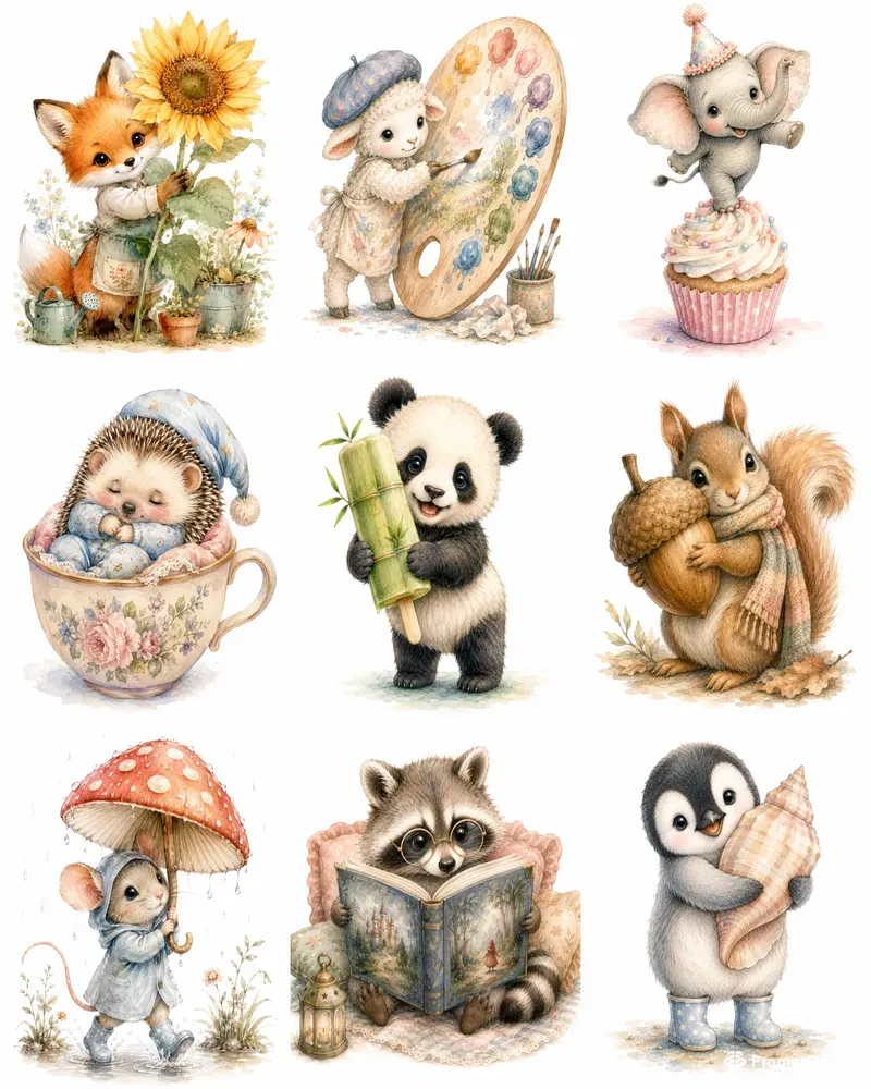 Cute Watercolor Nursery Animals