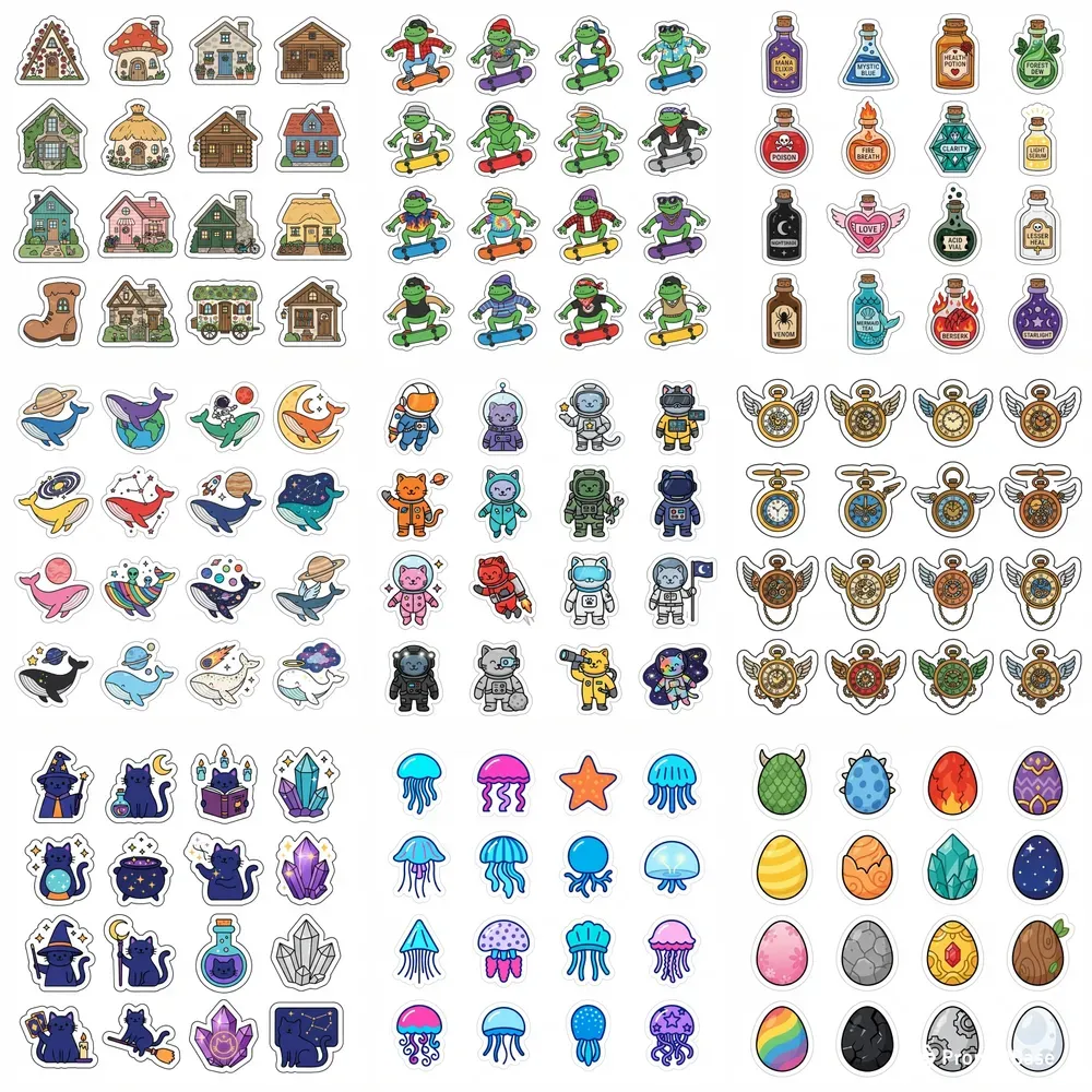 2D Flat Vector Clipart Sticker Sheets