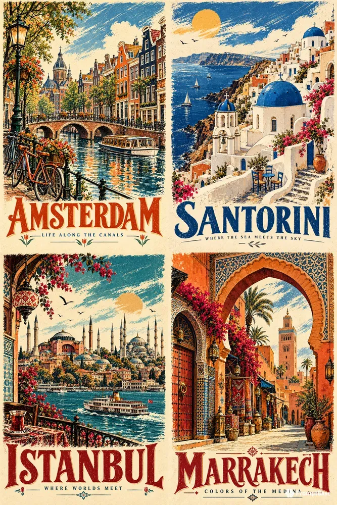 Expressive Handdrawn Travel Posters