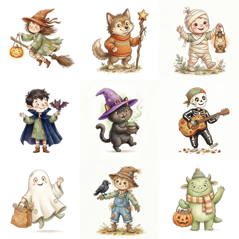 Cute Halloween Storybook Characters