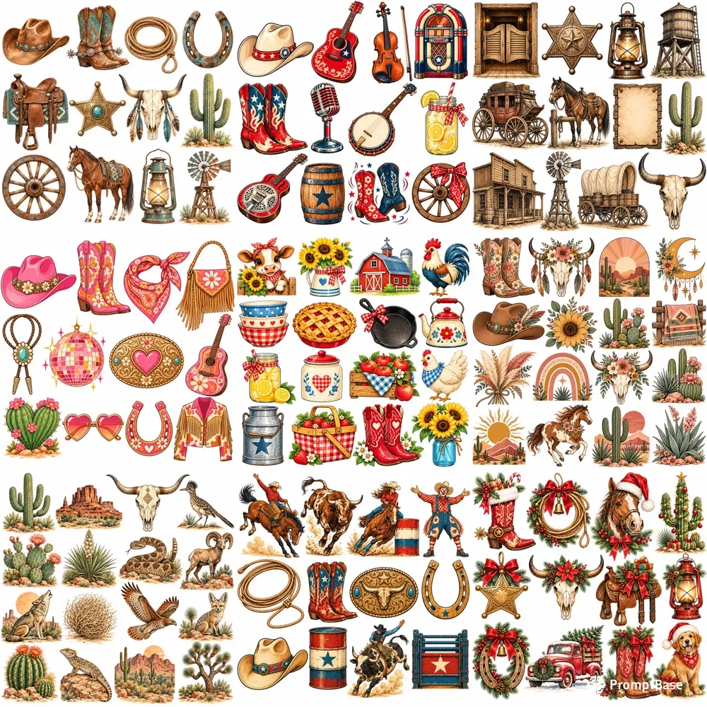 Country Western Clipart Sheets For Etsy