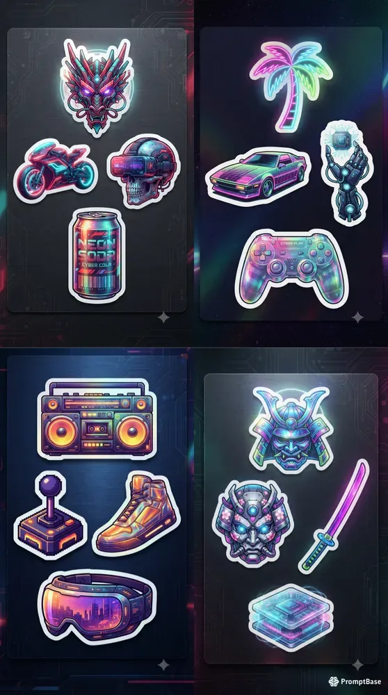 Retrofuturistic Sticker Design Sheets