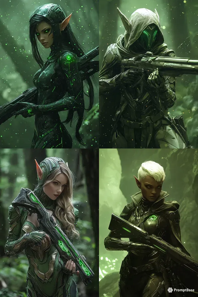 Neon Elf Ranger Scifi Fantasy Art