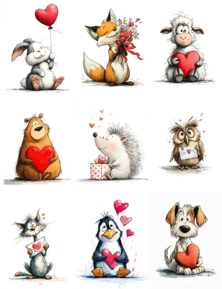 Whimsical Valentine Doodle Illustrations