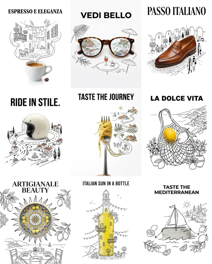 Minimalist Italian Doodle Advertisements