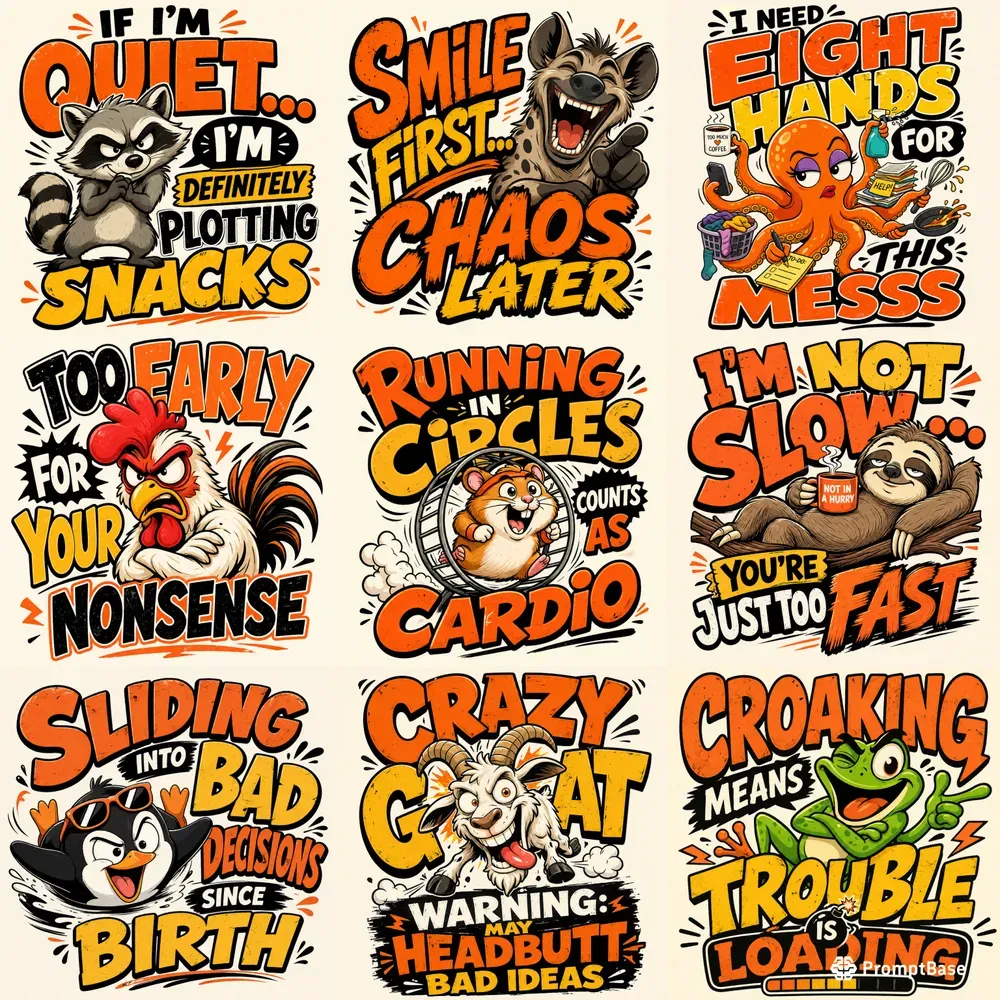 Funny Cartoon Animal Tee Designs