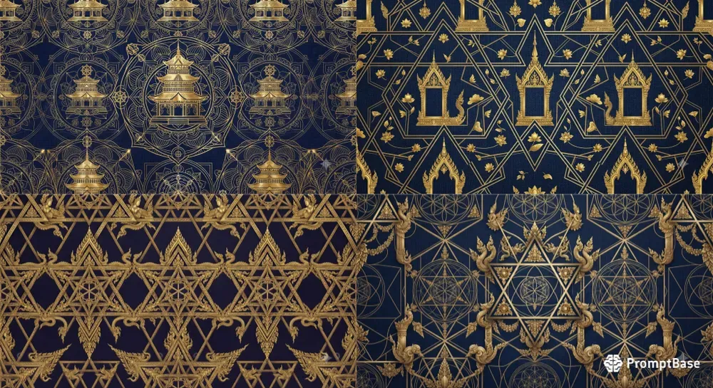 Thai Temple Sri Yantra Seamless Patterns