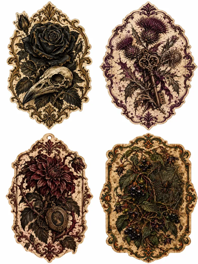 Gothic Dark Botanical Clipart Kits