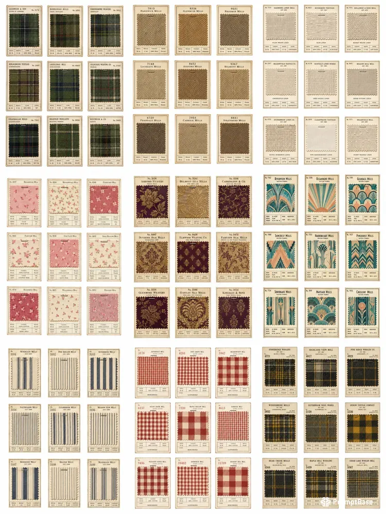 Vintage Fabric Swatch Card Sheets