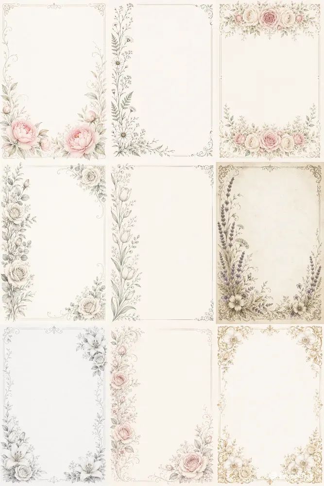 Elegant Floral Border Stationery Sets