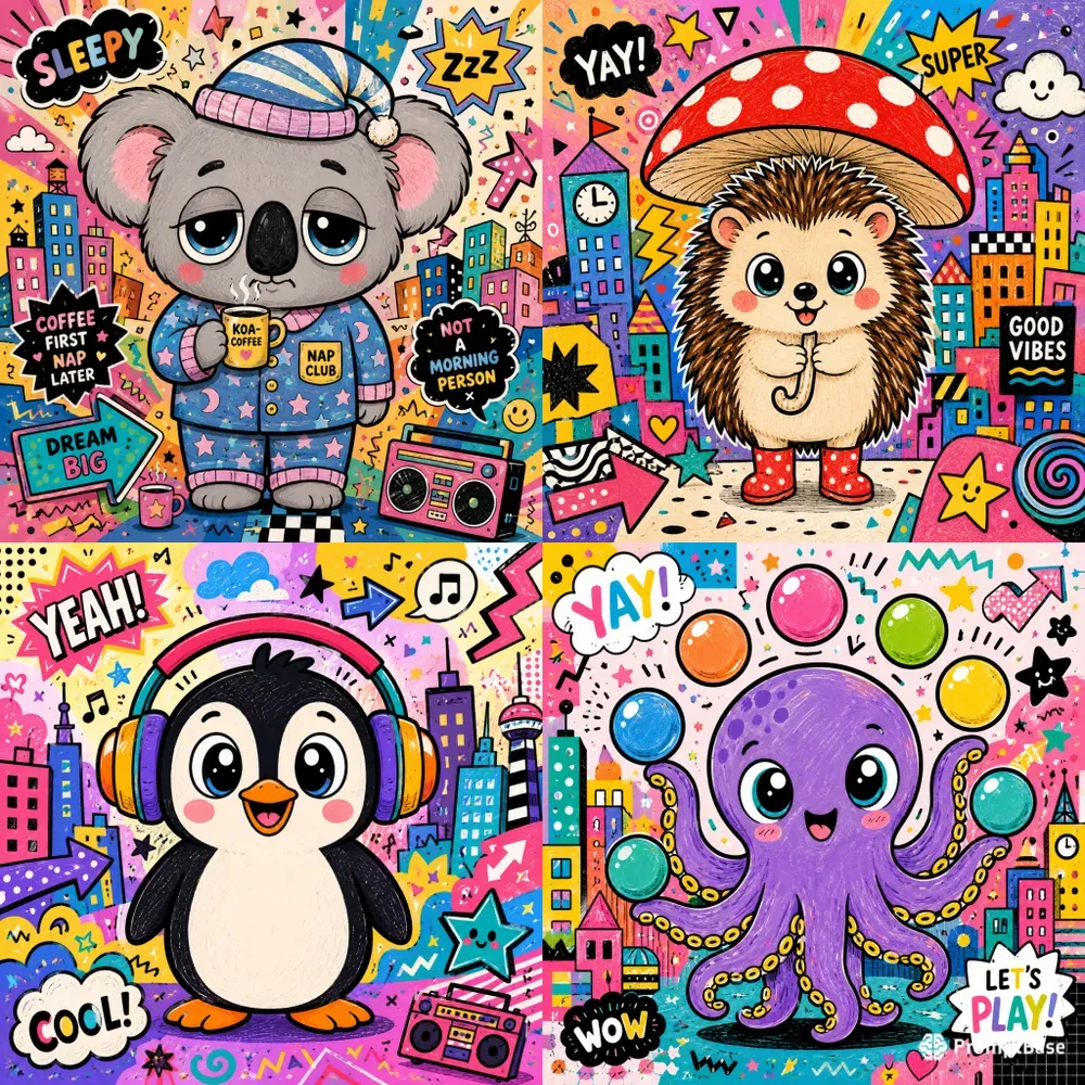 Cute Whimsical Pop Art Animal Packs