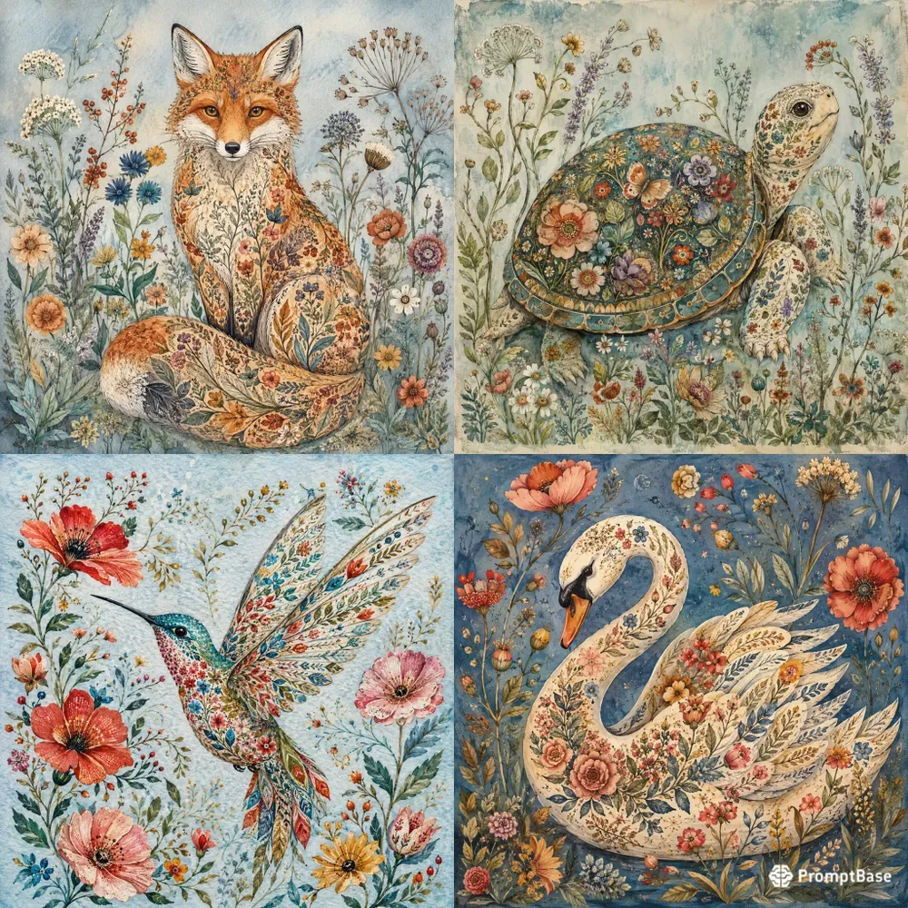 Botanical Folk Art Creatures