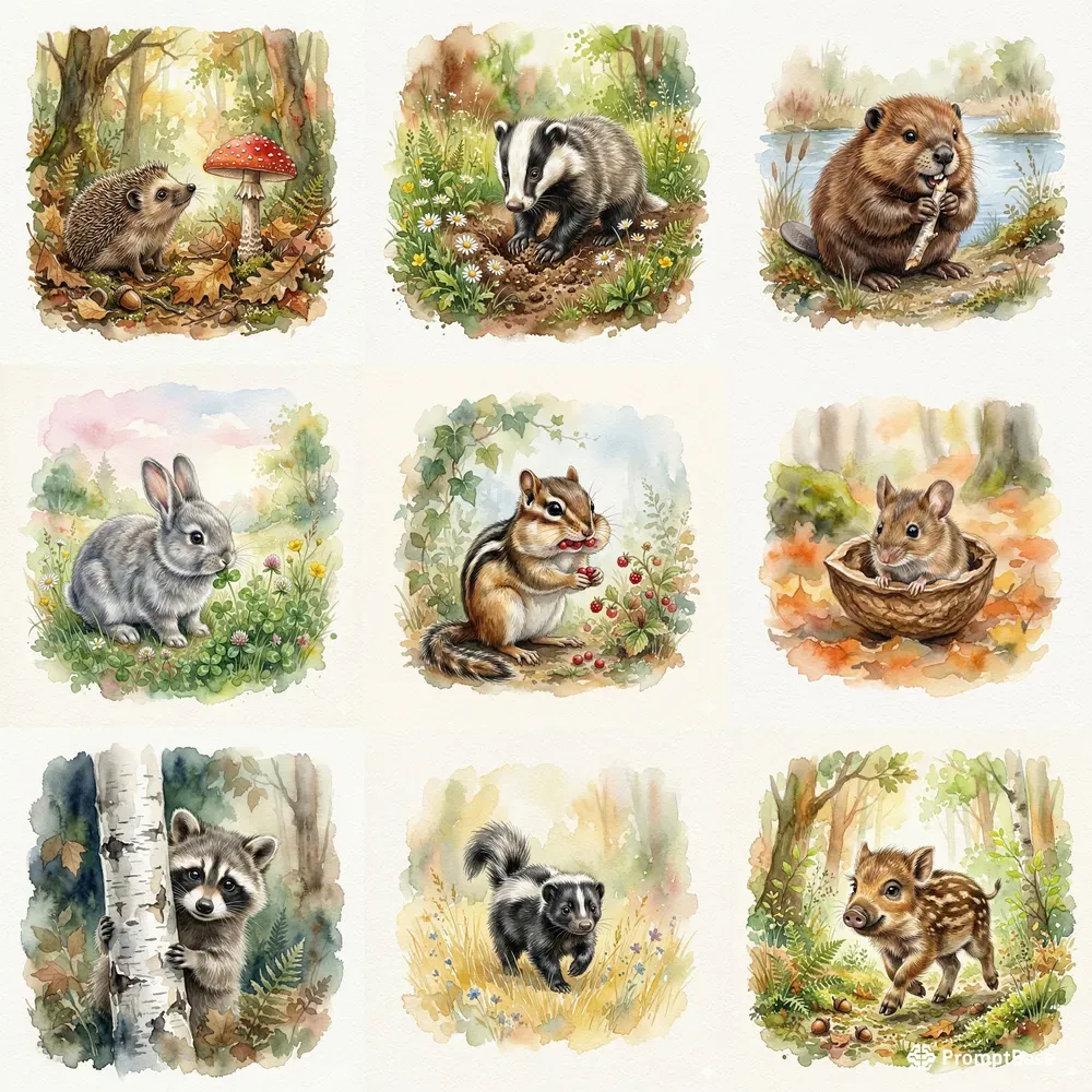 Whimsical Watercolor Woodland Animals