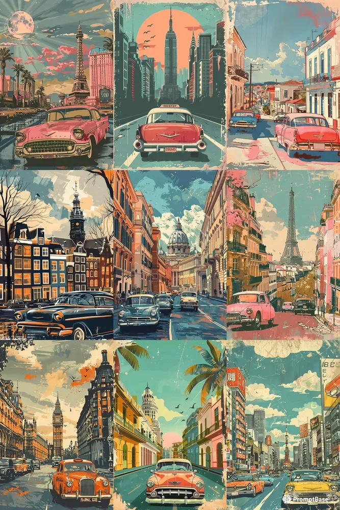 Vintage City Posters Retro Style