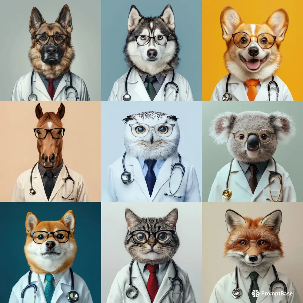 Photorealistic Doctor Animal Portraits