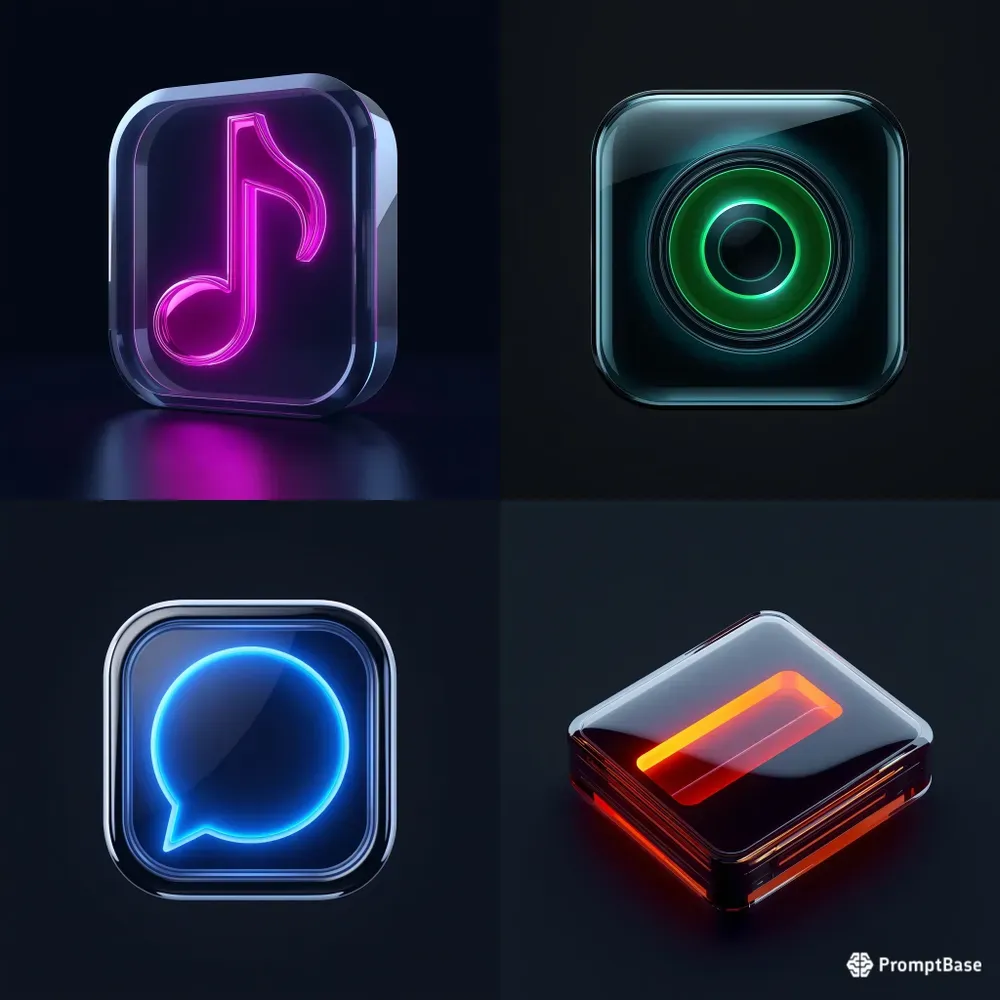 3D Neon Minimalist App Icons