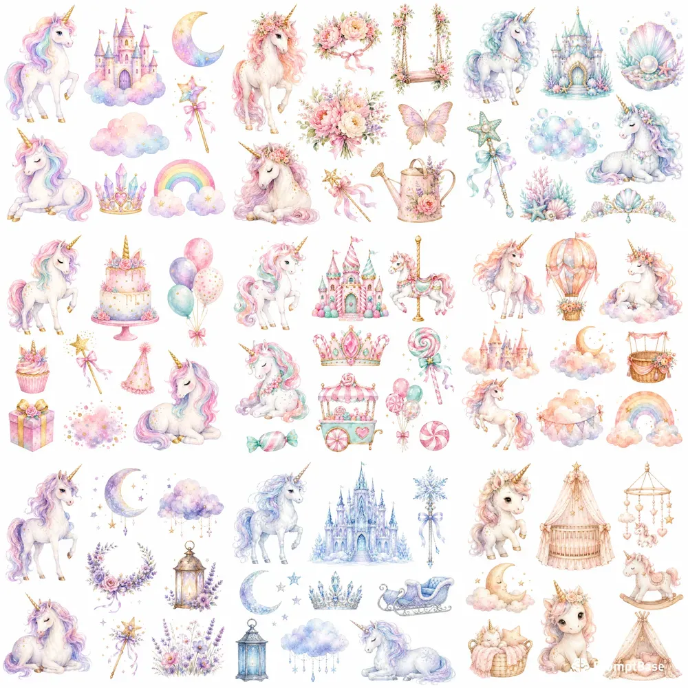 Watercolor Unicorn Clipart Sets