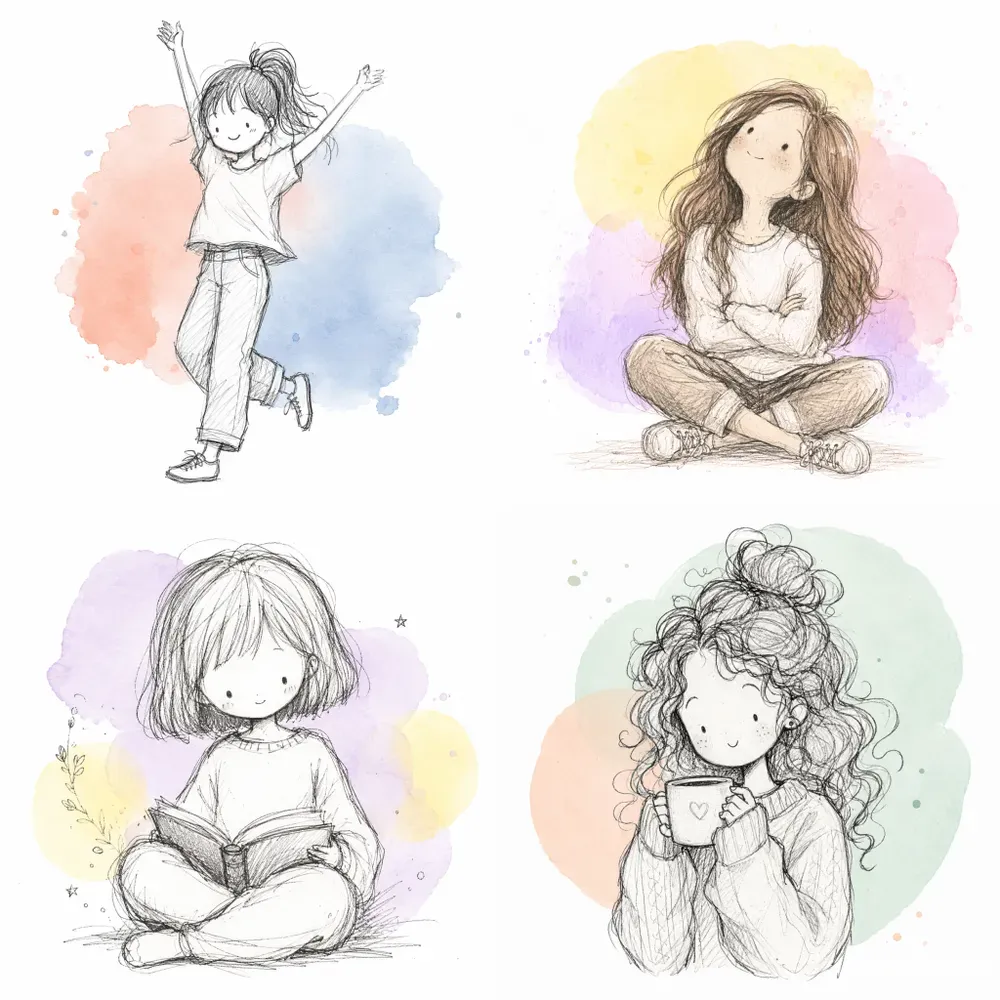 Hand Drawn Sketchy Girl Characters
