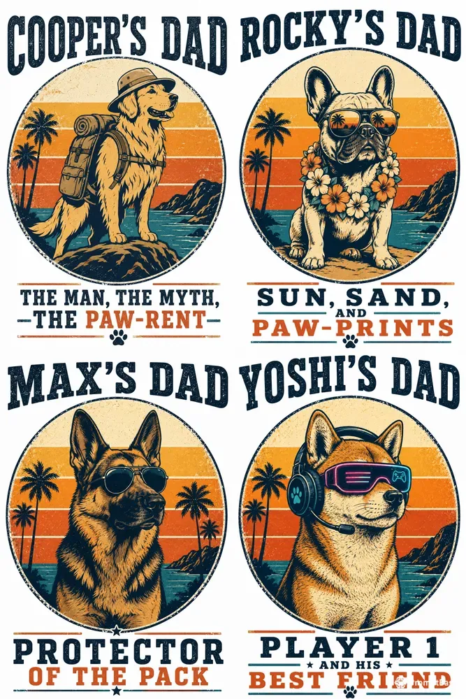 Retro Dog Dad Tshirt Design Engines