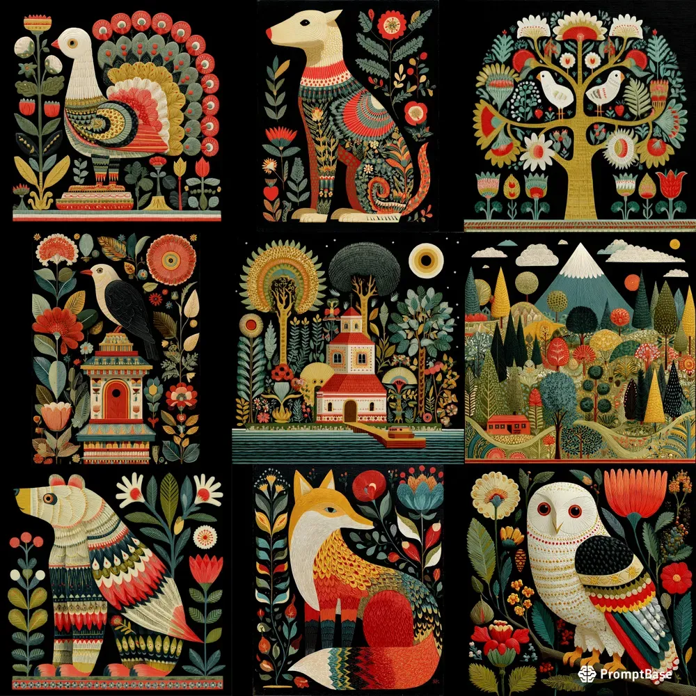 Gouache Folk Art Botanical Patterns