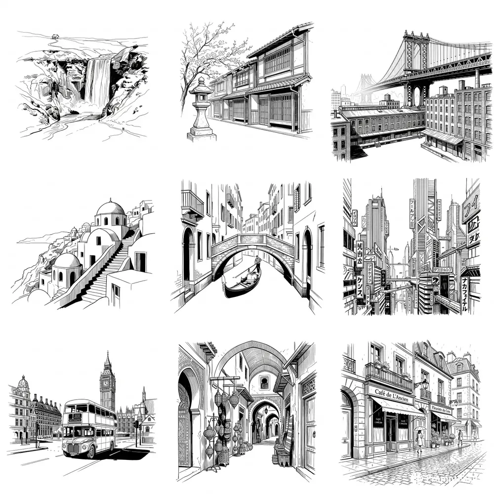 Minimalist Editorial City Ink Sketches