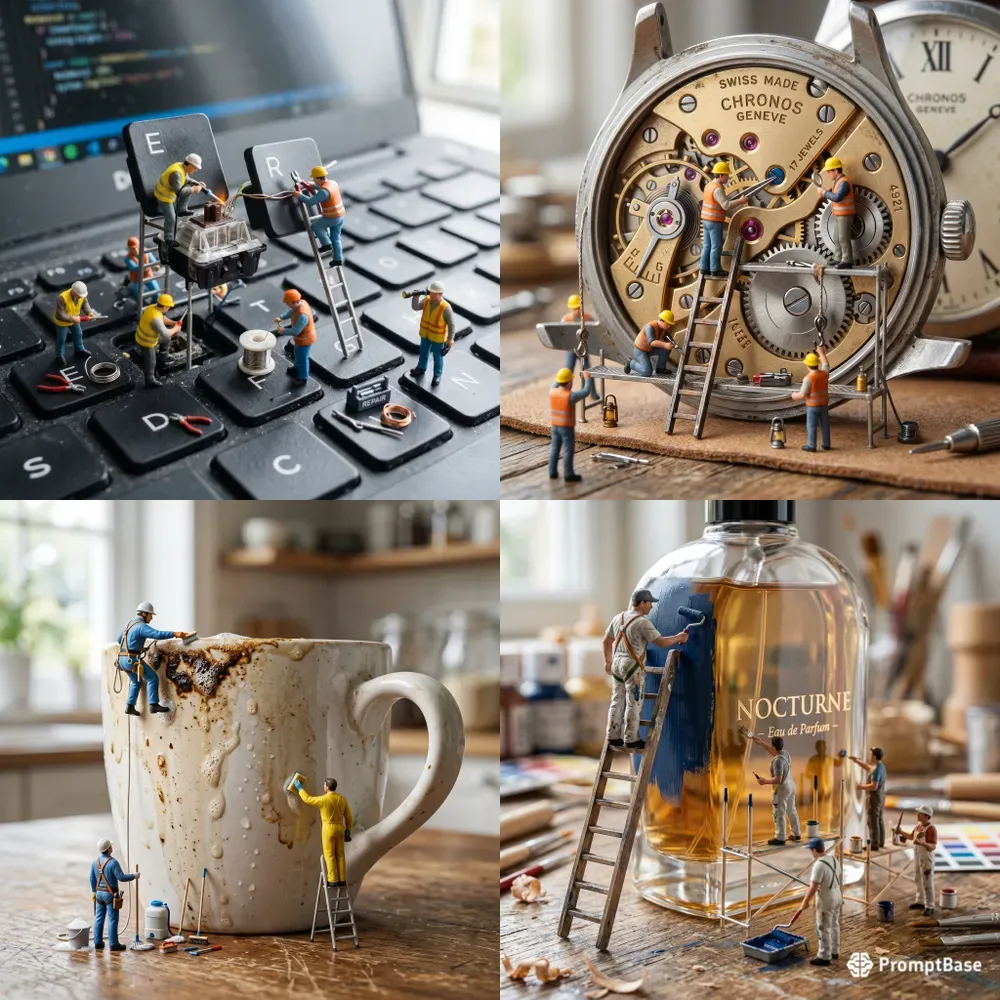 Miniature Workers Repair Scenes