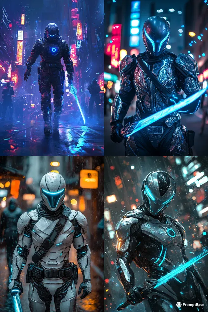 Neon Chrome Enforcer Cyberpunk Portraits
