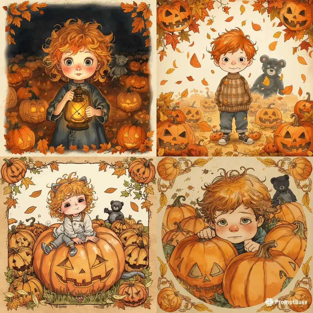 Cozy Fall Kids Clipart Illustrations