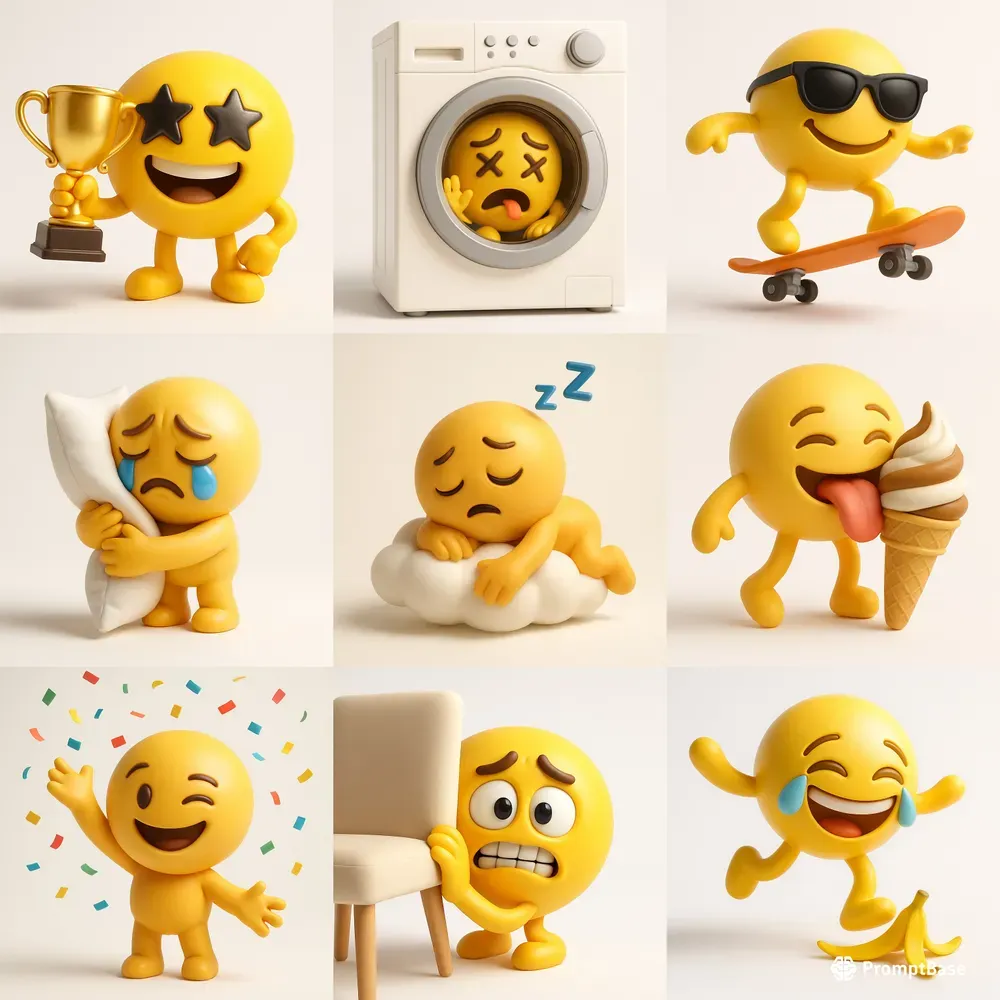 Cartoon Emoji Poses In 3D Style