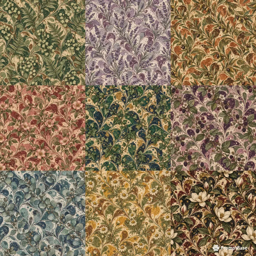 Marbled Botanical Seamless Patterns