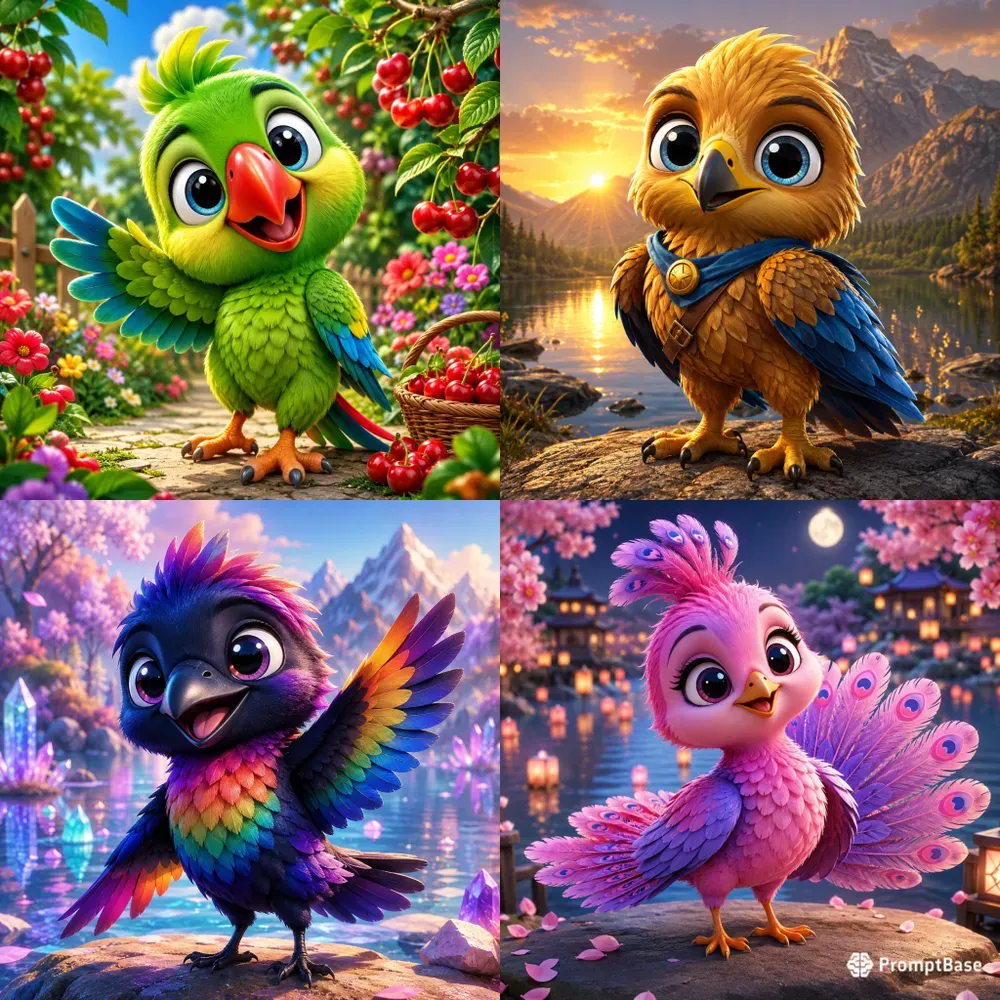 Cute 3D Cartoon Birds Collections