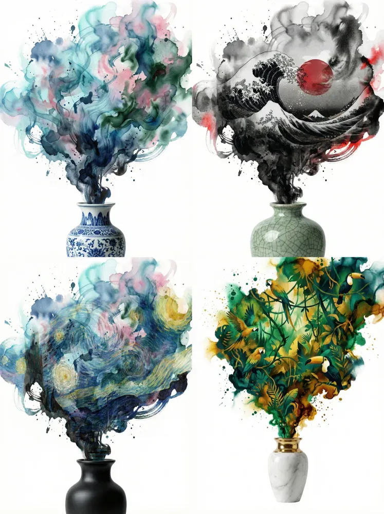 Surreal Ink Spray Porcelain Art