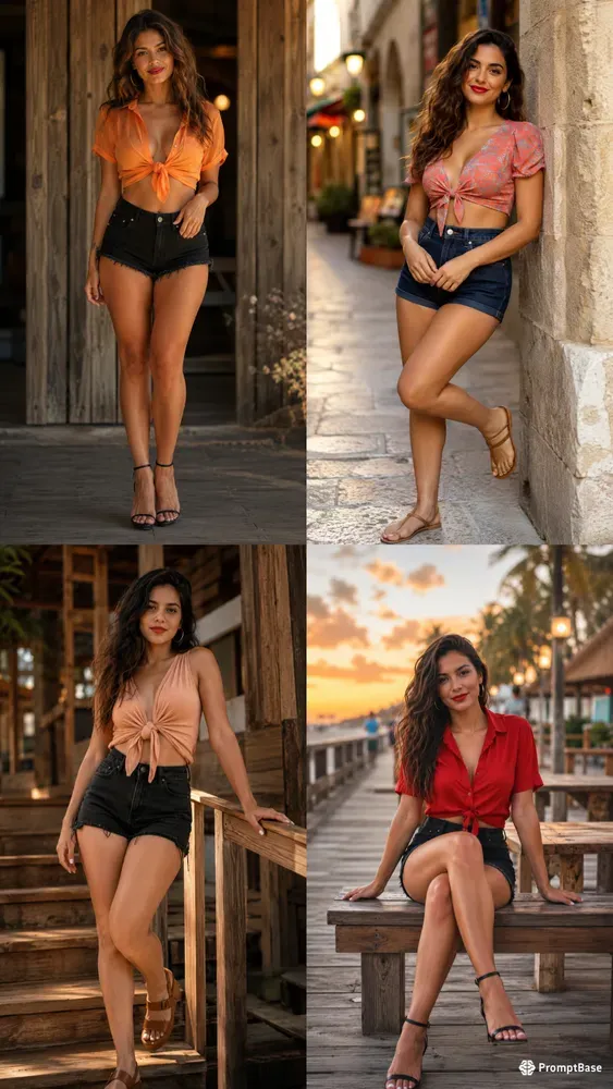 Knotted Crop Shirt Shorts Portraits