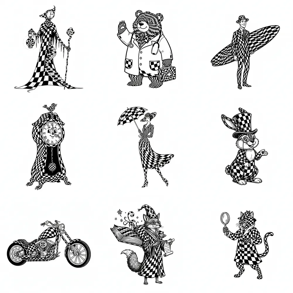 Black White Whimsical Chess Illustrations