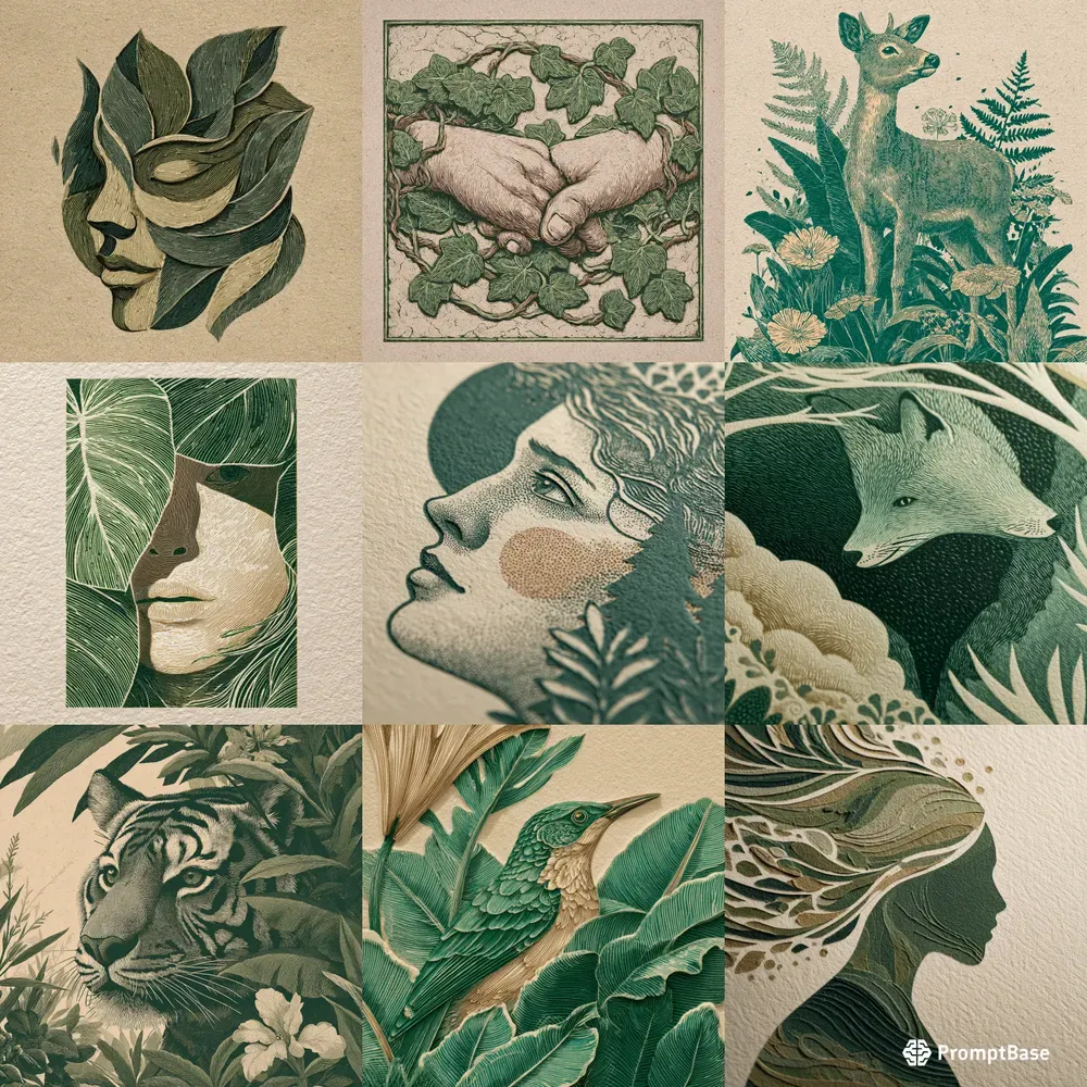 Natureinspired Linocut Portrait Series
