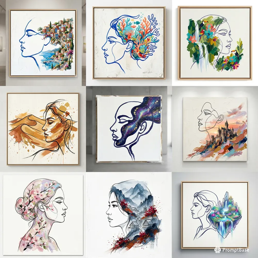 Abstract Line Art Faces