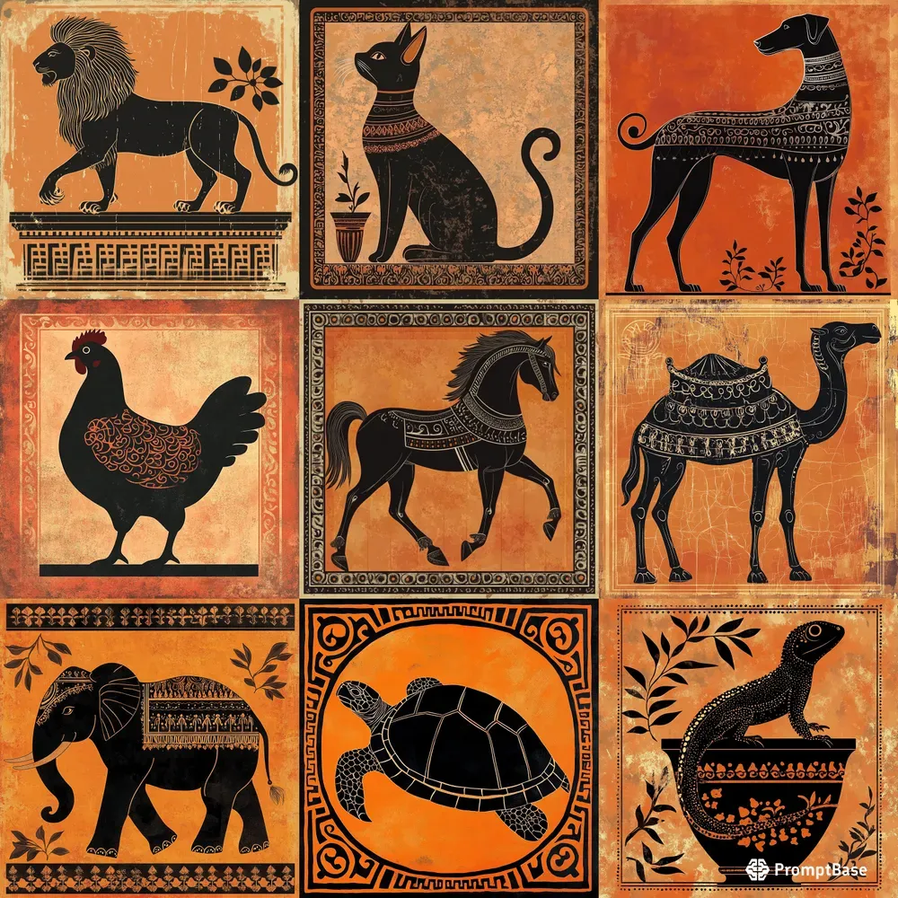 Animals In Classic Greece Pottery Style