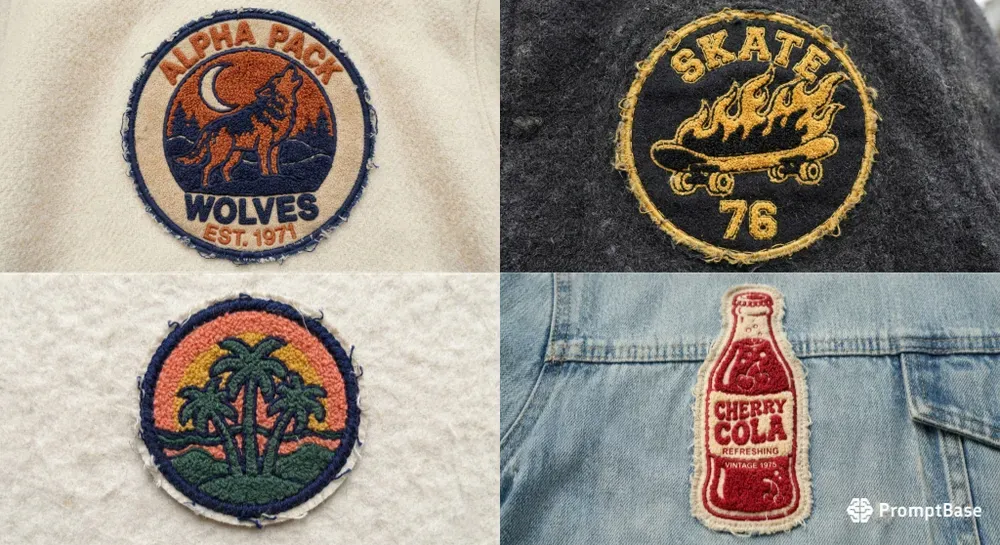 Retro Chenille Patch Style Illustrations