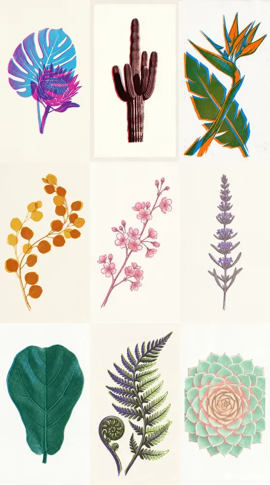 Risograph Botanical Prints