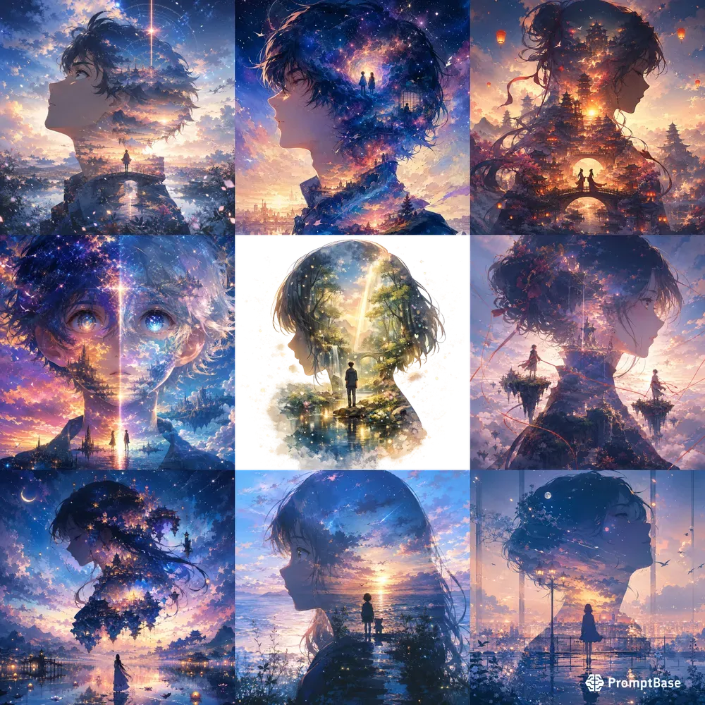 Ethereal Double Exposure Anime Portraits